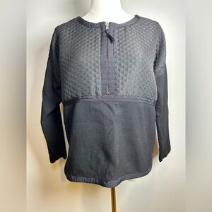 Madewell Quilted Panel top small black long sleeve zip front casual minimalist